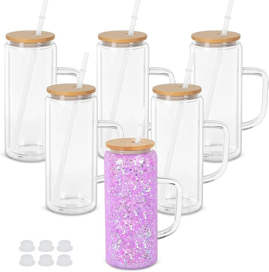 20oz Glass SnowGlobe Tumbler with Handle